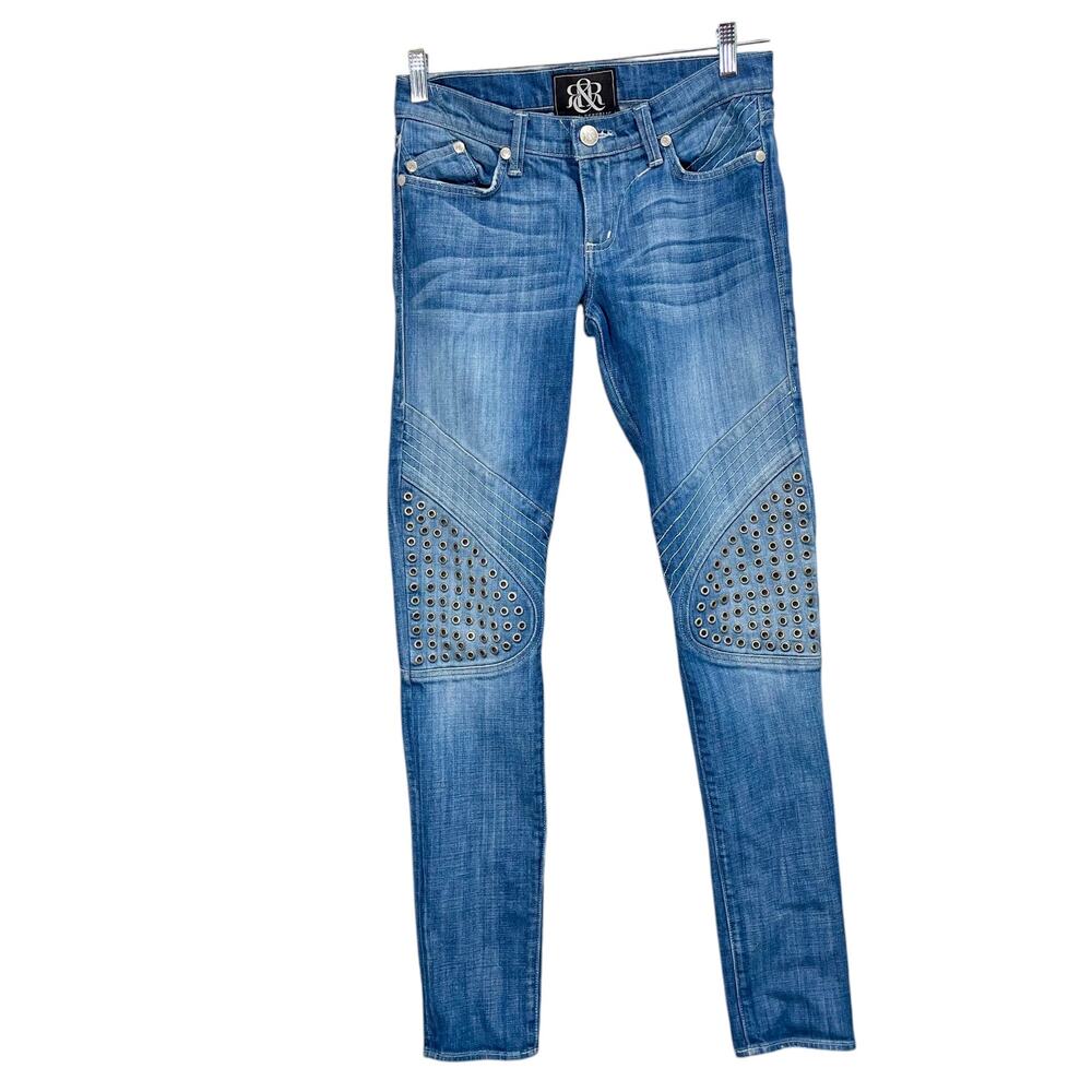 Rock & Republic Richmond Blue Jeans Skinny Moto Metal Grommet Y2K Low-rise 29x32